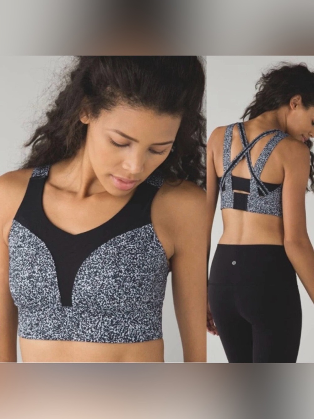 Lululemon Oxygen Bra in the "Flashback Static White Black" Sports Bra 12 MINT